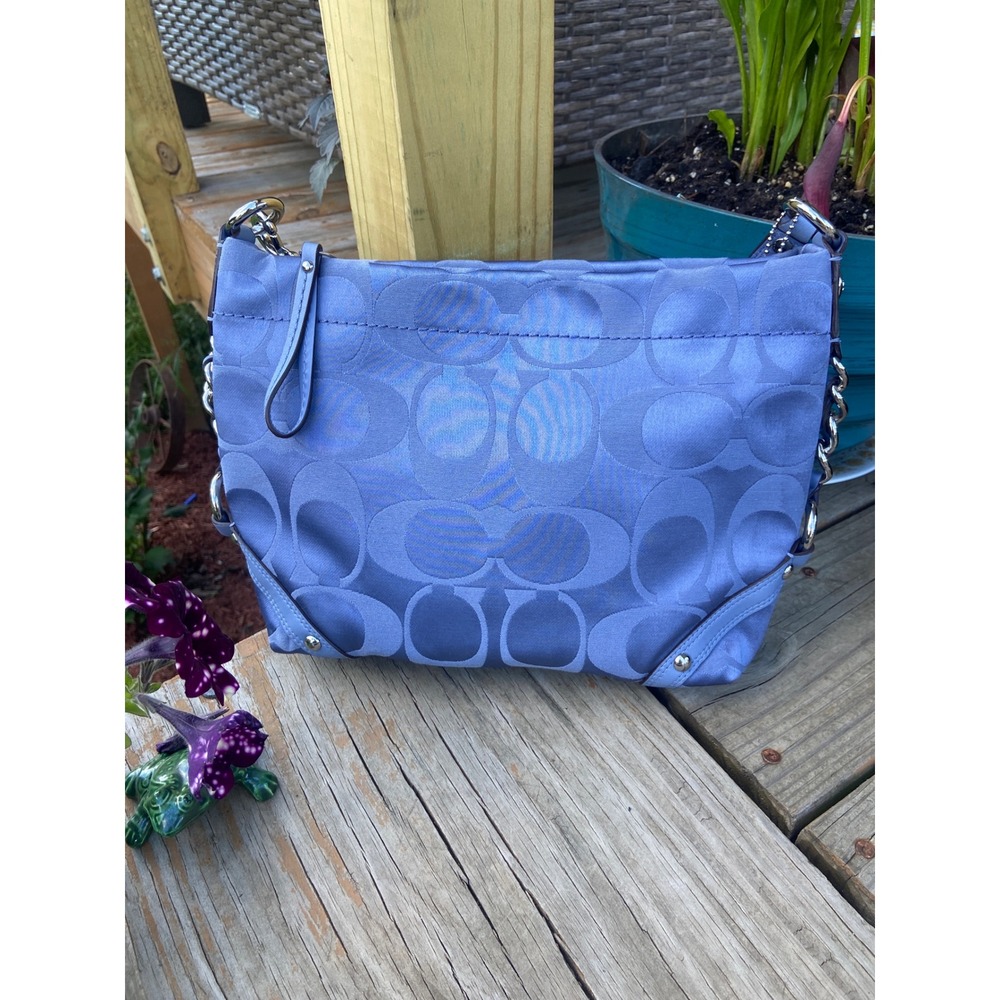 VTG Coach Carly Hobo Bag Blue Periwinkle Signature Jacquard Silver Hardware Y2K - Picture 9 of 16